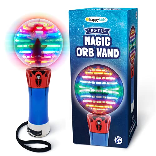 Happy Kids Light Up Spinning LED Magic Orb Wand Toy for Kids - Color Changing Star Globe - Includes Batteries & Strap - Fun Gift or Birthday Party Favor for Boys or Girls