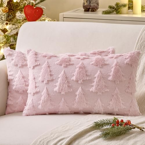 Image of MIULEE Christmas Throw Pillow Covers Pink Set of 2 12x20 Lumbar