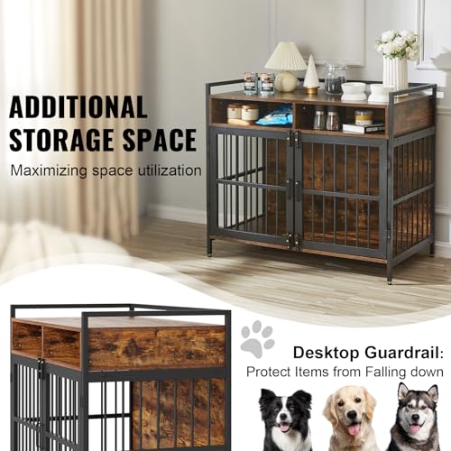 VEVOR-Furniture-Style-Dog-Crate-with-Storage-41-inch-Dog-Crate-Furniture-Large-Breed-with-Double-Doors-Wooden-Dog-Cage-for-LargeMedium-Dog-Indoor-Hold-up-to-70-lbs-Rustic-Brown