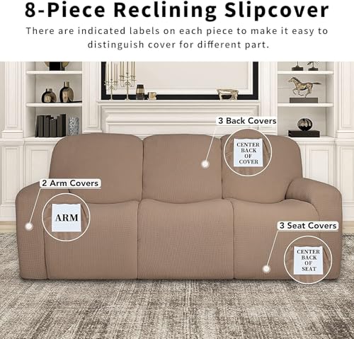 Funda de sofá reclinable de 3 plazas elástica lavable jacquard impermeable chameau 5