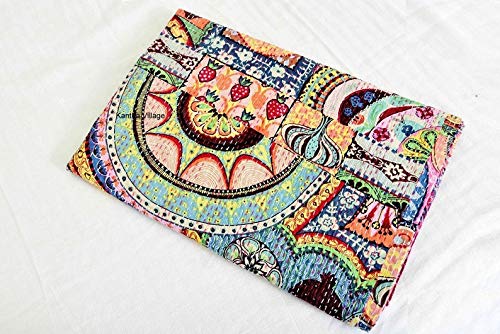 Couvre-lit indien Kantha 100% coton multicolore pour lit double