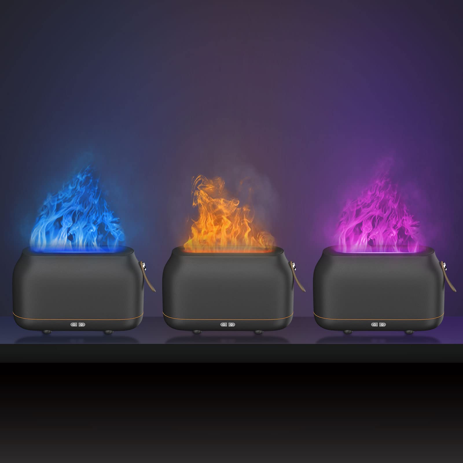 Flame Diffuser Humidifier, 180mL Colour Essential Oil Diffuser with 3 Hours Auto-Off, Aromatherapy Diffuser with Waterless Auto Shut-Off, Ambient Flame Diffuser for Bedroom, Office, Yoga