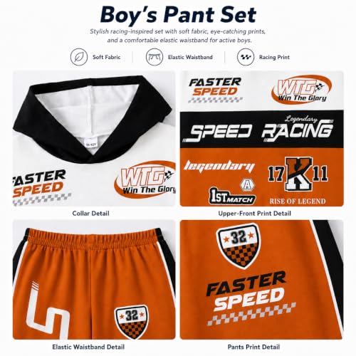 Image of Boy 2 Piece Outfits Long Sleeve Racing Hoodie Top and SweatPants Fall Winter Clothing Set Sizes 5-12 Years