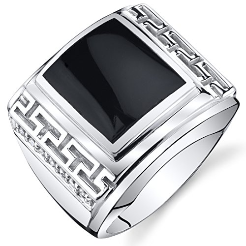 Mens greek key onyx chunky ring sterling silver size 12