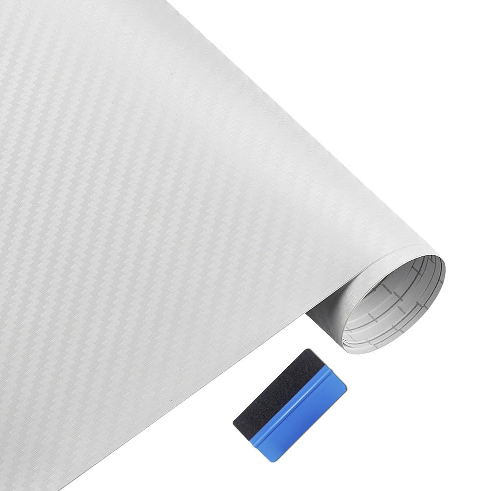 NewL 3D Carbon Fiber Vinyl Wrap Roll with Air Release Bubble Free Adhesive Film Contain Installation Tools (Silver, 30cm x 150cm) — view 10