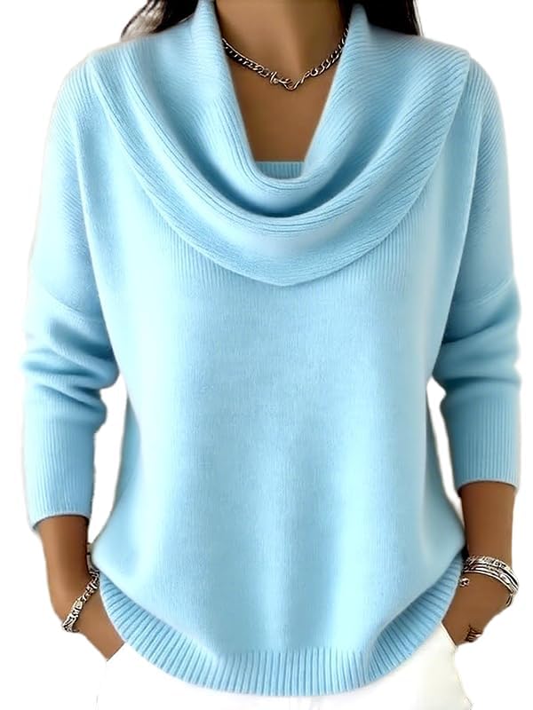 Womens Cowl Neck Sweater Lightweight Solid Color Long Sleeve Sparkly Knit Pullover Tops Fall Outfits for Women Trendy