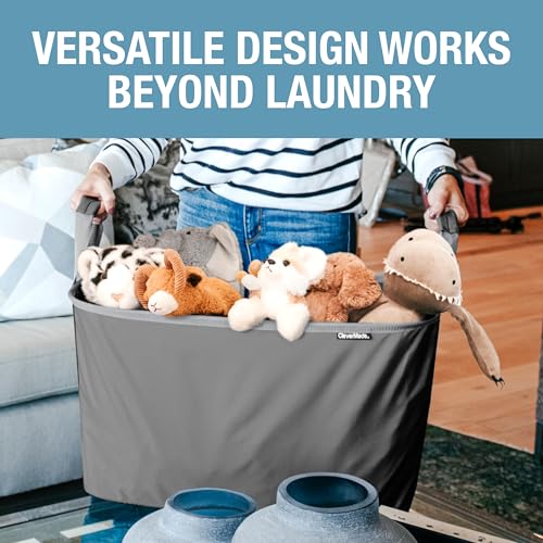 Image of CleverMade Collapsible Laundry Basket 2 Pack - 60L (16 Gal) Foldable Clothes Hamper with Reinforced Handles, Space Saving Fabric Laundry Bin, Holds 55 lbs, Flat Folding for Dorm, Apartment & RV - Charcoal