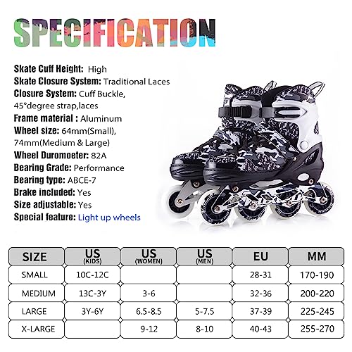 Kuxuan Skates Adjustable Inline Skates For Kids And Youth With Full Light Up Wheels Camo Outdoor Roller Blades Skates For Girls And Boys Beginner Black #TOP4