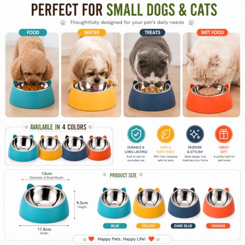 Image of PetVogue Pet Feeding Bowl for Dogs & Cats | Stainless Steel Food Bowl with Durable Plastic Base | Cute Cat Ear Design | Easy to Clean Food & Water Bowl for Cats, Puppies & Small Dogs(Yellow)