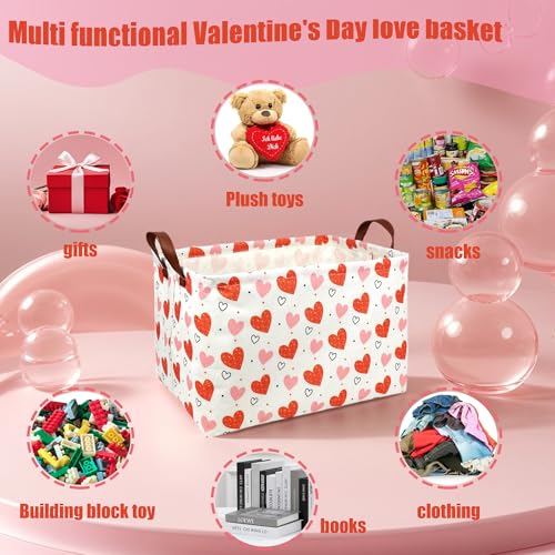 Image of Cute Heart Valentine's Day Basket for gifts empty Storage Basket for Kid and Baby Room Decor (Pink Orange Heart)