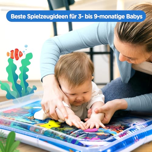 Dusor Wassermatte Baby Spielzeug 3 6 9 Monate, Wasserspielmatte BPA-frei, Spielmatte Baby, Aufblasbare Bauchzeit Matte, Spaßaktivitäten Das Stimulationswachstum Ihres Babys, Ostergeschenke Kinder