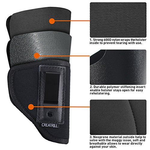 Creatrill Inside The Waistband Holster | Fits Most J Frame Revolvers / Ruger LCR / Smith & Wesson Body Guard / Taurus / Charter / Most .38 Special Type Guns | Gun Concealed Carry IWB or OWB Holster