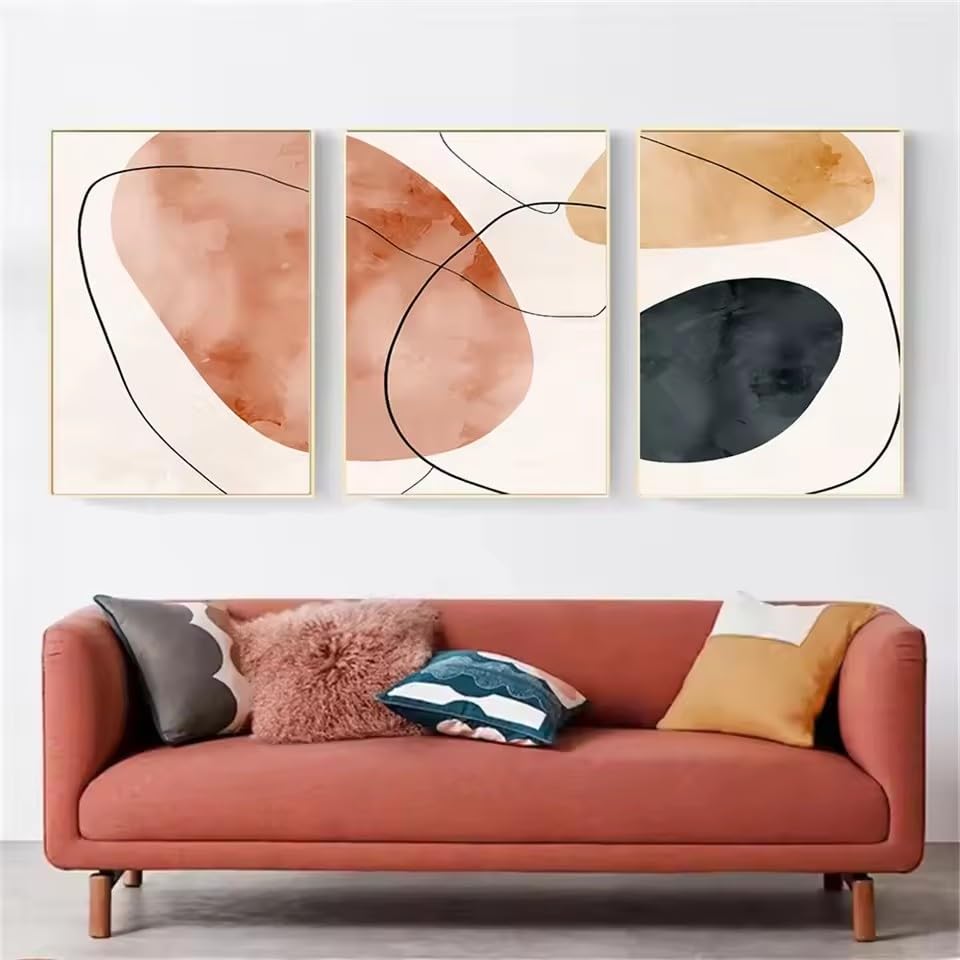 Affiche murale bohème lignes abstraites géométrie beige orange 40x60cm