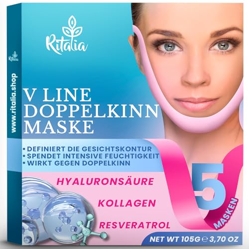 Ritalia 5er Set Kinnmaske zur Reduzierung des Doppelkinns mit Kollagen und Hyaluronsäure