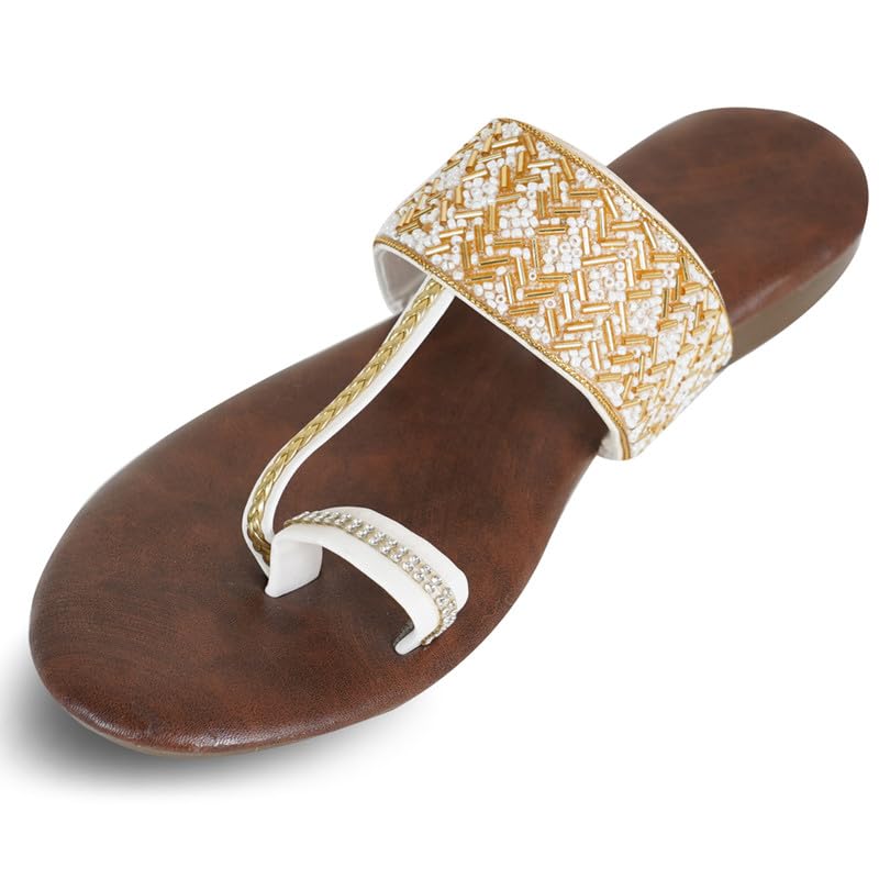 Image of DFR Flip Flops for Women Daily Use Comfortable Ethnic Embroidered Girls Slippers flipflops chappals