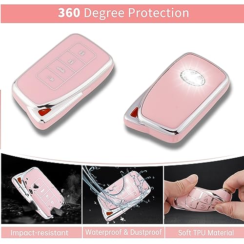 Image of Pangpai Pink Key Fob Cover for Lexus, Soft TPU Key Case Protection with Bling Keychain Fit for Lexus RX ES GS LS NX RS GX LX RC LC Smart Key