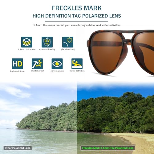 Image of Freckles Mark Classic Aviator Polarized Sunglasses for Men Women Double Bridge Retro 70s 80s Glasses Coloful Shades