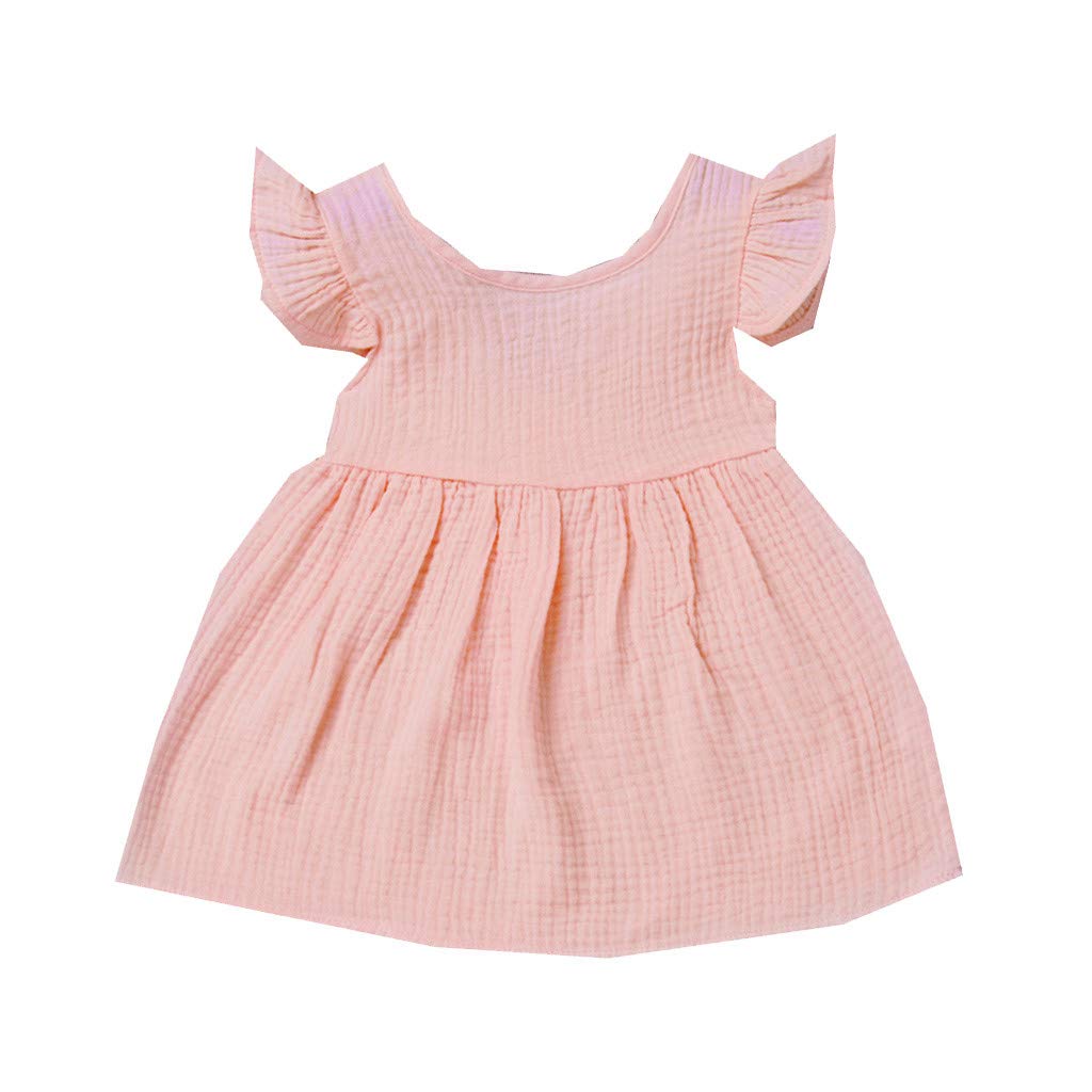Baby Girls Dresses,Cute Toddler Baby Girls Infant Fly Sleeve Solid Mini Dress Tutu Swing Dresses Sundress Summer Clothes 0-3 Years
