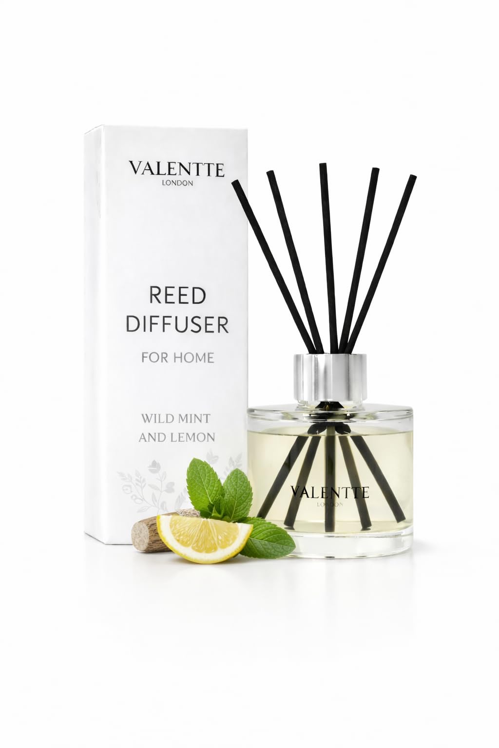 Valentte Reed Diffuser, 100ml, Wild Mint & Sicilian Lemon Scent, Premium Black Fibre Reeds