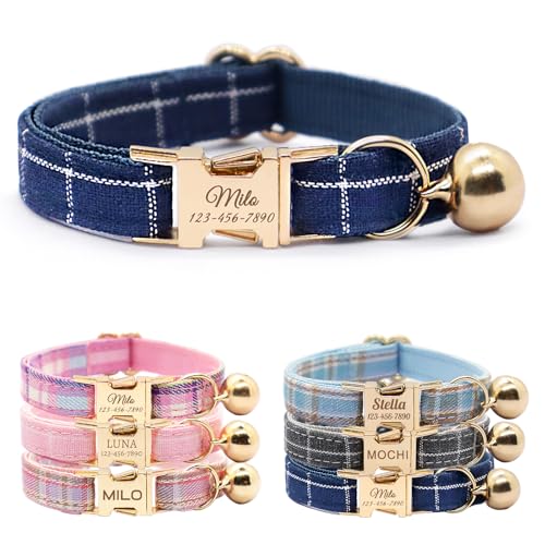 PETAILAUREL Plaid Polyester Personalized Non-Breakaway Cat