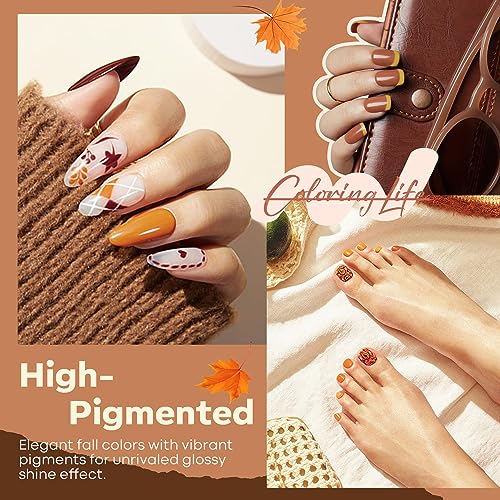 Image of modelones Gel Nail Polish Set, 6 Colors Winter Dark Nude Brown Gel Polish Glitter Pearl Cinnamon Tawny Orange Cherry Mocha Nail Polish All Skin Tones Soak OFF LED Nail Art DIY Gift