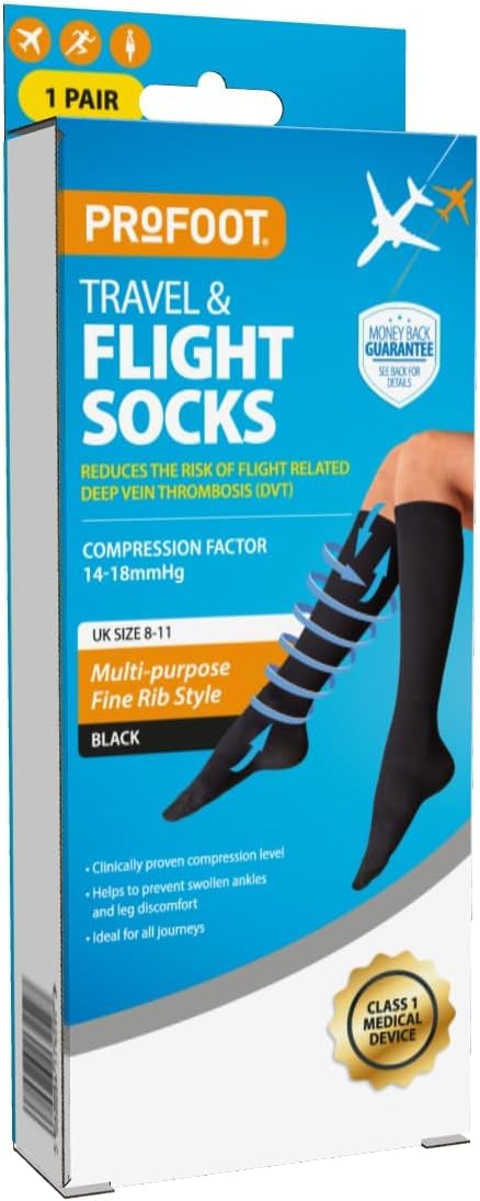 Profoot Flight Compression Socks, Clinically Proven Compression Socks for Travel, Reduces The Risk of Deep Vein Thrombosis (DVT), High Knee Supportive Socks For Flights