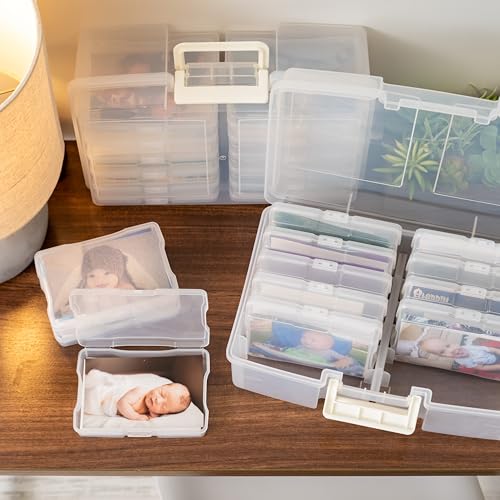 Image of IRIS USA 4 inch x 6 inch |Made in USA| 2-Pack Photo Organizers and Picture Storage Box with Handle, 12 Inner Cases /Containers for Tasks, Stickers, Ephemera, & Flashcards - Clear