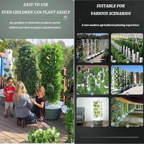 Hydroponic Tower Growing System with Foldable LED Light - Vertical Hydroponic Garden for Herbs, Fruits & Vegetables - 5-Layer Auto Water Circulation Tower
