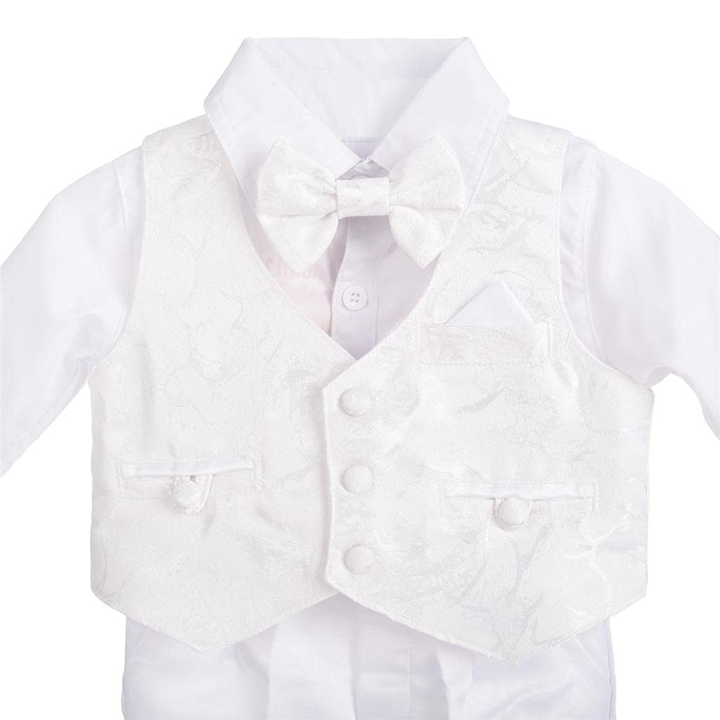 Lito Angels Ropa de Bautizo Traje de Boda Blanco para Bebe Niño, Manga Larga, Floral, Talla 6-24 Meses