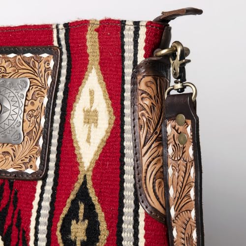 American Darling Large Crossbody Saddle Blanket Fabric Genuine Leather Western Women Bag Handbag Purse | Cute4