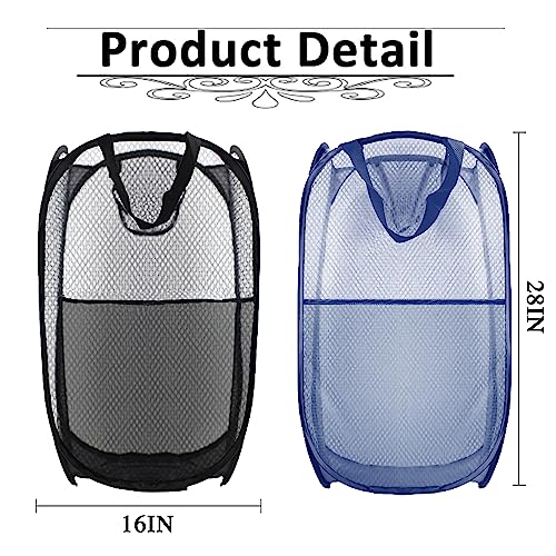Image of Collapsible Pop Up Laundry Hamper, Extra Large Mesh Foldable Laundry Basket Bag, 28 inch x 16 inch x 16 inch, 2 Pack (Black + Blue)