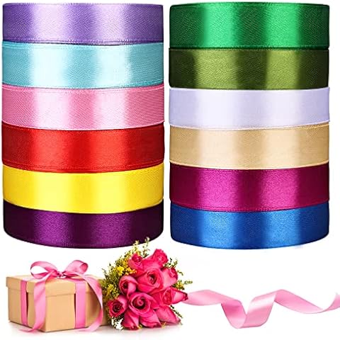 12 Farben Satinband 20mm, 22 Meters Dekoration Geschenkband Breit Schleifenband Stoffband Cover