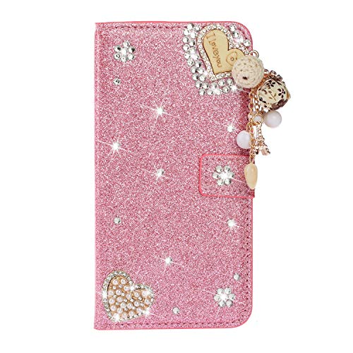 JOIUXNER Glitter Portefeuille Coque pour Samsung Galaxy S24 Plus 5G,Rose Bling Housse avec Cristal Diamant Gland,Slim Porte Cartes Flip Cuir Étui,Magnétique Strass Fermoir Smart Stand Fonction