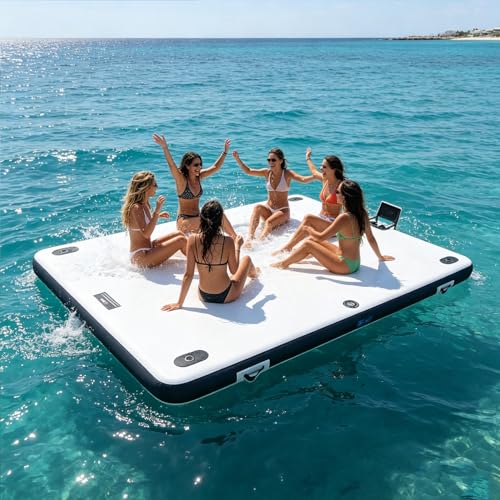 Inflatable Floating Dock, Oversized Swim Platform, Multi-Person Raft with D-Rings & Pump for Camping and Lake Fun, Family Bonding - Perfect for