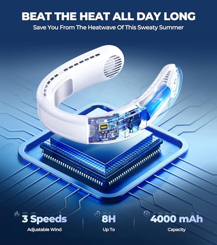 Image of 1S Cool Down 30F Neck Fan with Double Semiconductor Coolers, 360 Surrounded Personal Fans Air Conditioner that Blow Cold Air, 8H lasting Portable Fan with 3 Speed, Gifts for Men Women Outdoor Travel