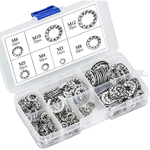 270 Stück Zahnscheibe Sicherungsscheiben Edelstahl Innenzahn gezackte Sicherungsscheibe M3 M4 M5 M6 M8 M10 M12 klemmscheiben Sortiment Kit Cover