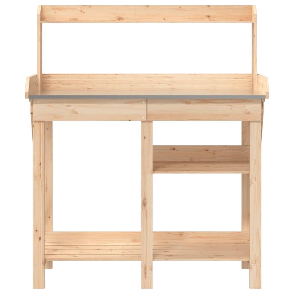 Rantry Tavolo per piante da giardino, tavolo da giardinaggio, in legno massiccio, con ripiani e cassetto, tavolo da lavoro da giardino, piano di lavoro zincato, in legno massello di abete