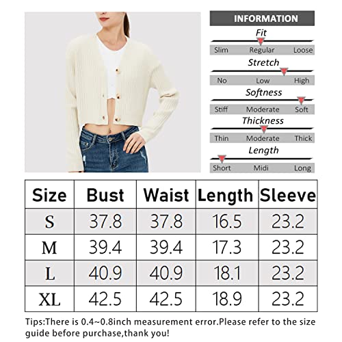 Satuun Women's Long Sleeve Cropped Cardigan V Neck Solid Button Down Knit Bolero Shrugs #TOP5