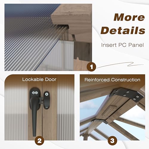 Image of Mupater 6'x12' Wooden Polycarbonate Greenhouse,Outdoor with Ventilated Window and Lockable Door, Walk-in Greenhouse for Backyard, Patio, Lawn, Brown