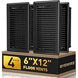 Floor Register Fits 6x12 and 12x6 Duct Opening - Heavy Duty Walkable Floor Vent Covers 4 Pack - High Airflow Adjustable HVAC Air Vent - Steel Rust-Proof Finish Vent Covers for Home & Office - Black