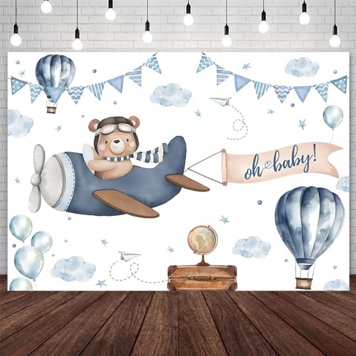 Fondo Fotográfico Baby Shower Oso Azul 7x5ft miniatura 1
