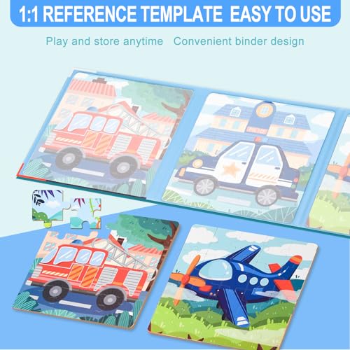 Image of ASTARON Magnetic Puzzles,48 Pieces Vehicle Toddlers Learning Travel Toys | Folding puzzle book, each book contains 3 scenes, 3 difficulty levels, advanced puzzle book, easy to store, educational toy