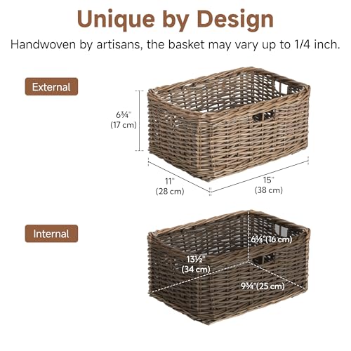 Image of StorageWorks Pantry Baskets, Willow Storage Baskets for Organizing, Shelves, Pantry Organizers and Storage, Light Brown, 15 inch L x 11 inch W x 6 inchH
