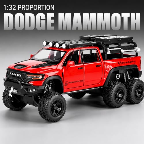 Image of 1:32 Dodge Tyrannosaurus Rex RAM 1500 TRX 6x6 Die-Cast Model Car - Alloy Pullback Toy Truck with Lights, Sounds, Openable Doors & Suspension - Collectible Toy for Kids & Car [Random Color]