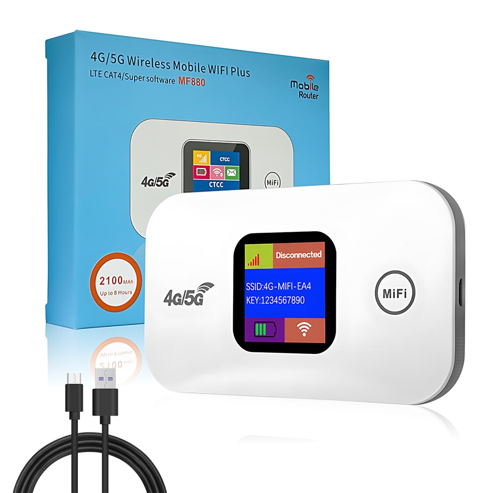 WiFi Portatile, NAVESO Router WiFi, Router 4g, Saponetta WiFi, 300 Mbps Router Portatile, Pocket WiFi, Hotspot Portatile con Slot per Scheda SIM e Schermo LED a Colori, Collega Fino a 10 Dispositivi