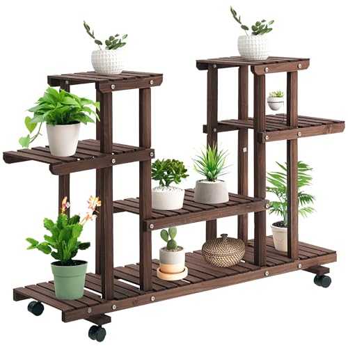 Outsunny Étagère à fleurs, support de plantes 6 niveaux, peut accueillir 8 à 10 plantes en pot, avec roulettes multidirectionnelles, pour l'intérieur et...