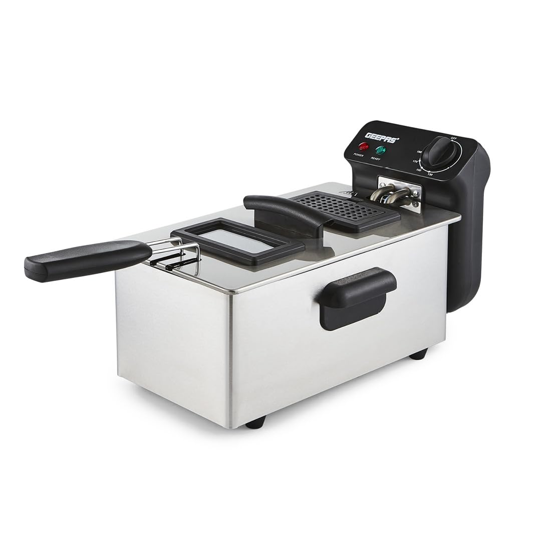 Deep Fat Fryer 3L | Food Grade Stainless Steel with Viewing Window and Safety Cut Out | Non-Slip, Easy Clean and Adjustable Temperature Control | Compact, 2100W | 2 Years Warranty, Silver