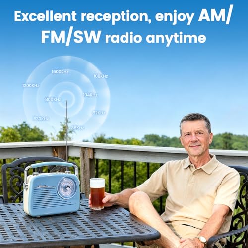 Radio portátil AM FM SW retro con Bluetooth y USB azul miniatura 3