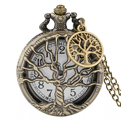 N/Ａ Montre de Poche à Quartz Antique avec Arbre de Vie Creux et Pendentif Montre Cadeaux pour Hommes Femmes Cadeau d'anniversaire de Noël pour la fête des pères d'anniversaire de Mariage