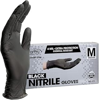 ForPro Disposable Nitrile Gloves, Chemical Resistant, Powder-Free, Latex-Free, Non-Sterile, Food Safe, 4 Mil, Black, Mediu...